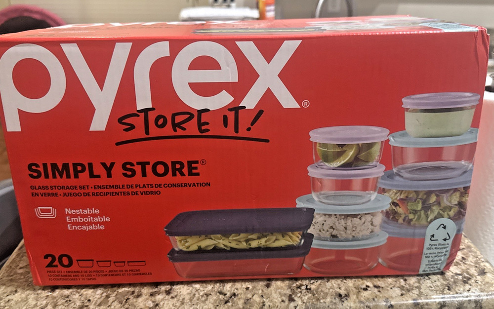 Pyrex "Store It!" Simply Store 10 Piece Glass Storage Set NO MICROPLASTICS